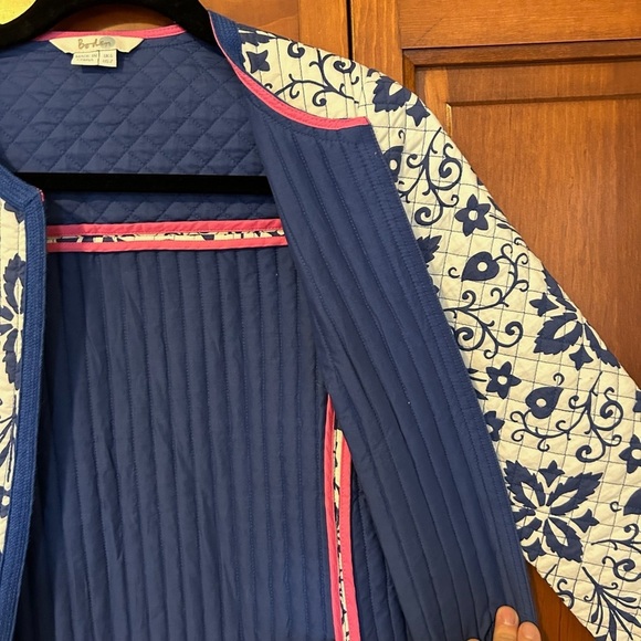 Boden Quilted Open Front Blue and White Jacket Size 2 - Picture 5 of 6